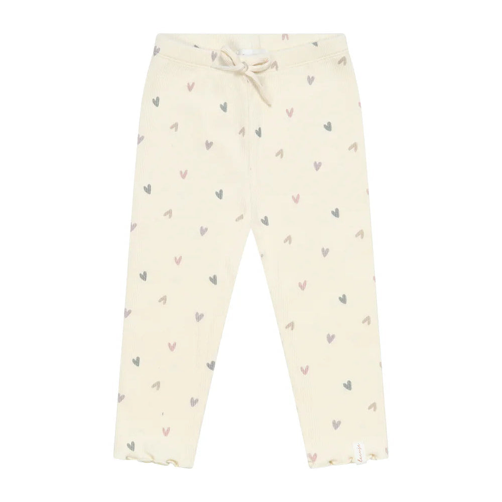 Leevje Leggings „Hearts“ – mit Schleife & Herzprint aus Bio-Baumwolle in light beige