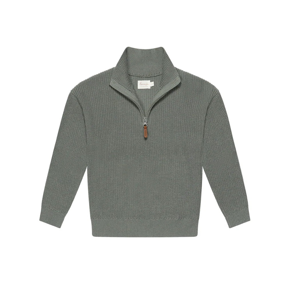 Leevje Chunky Knit Half-Zip Pullover 'green'