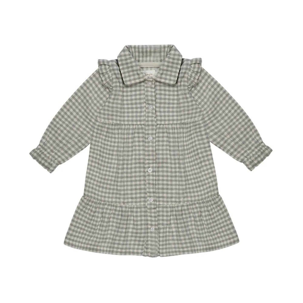 Leevje Flanellkleid mit Knopfleiste "Green checked"