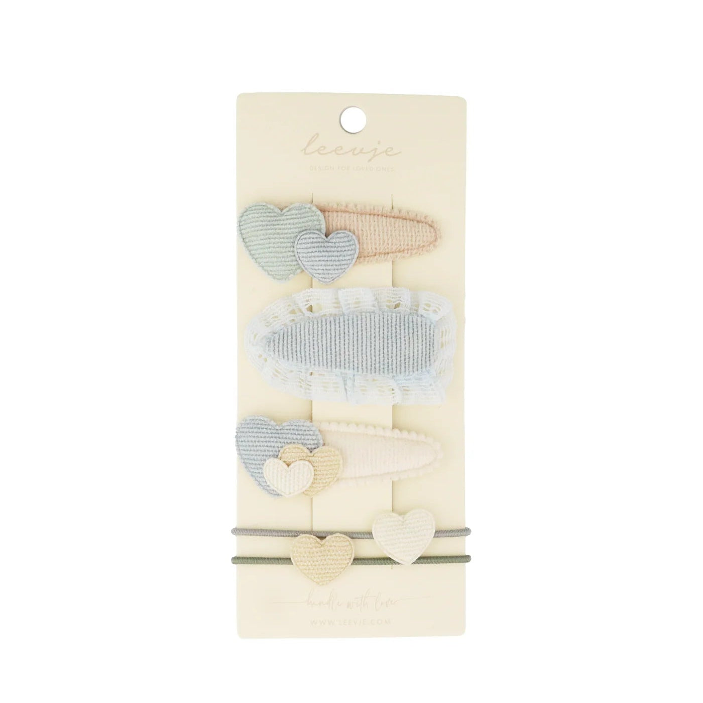 Leevje Haarspangen „Blue Broderie Anglaise Hearts Mix“