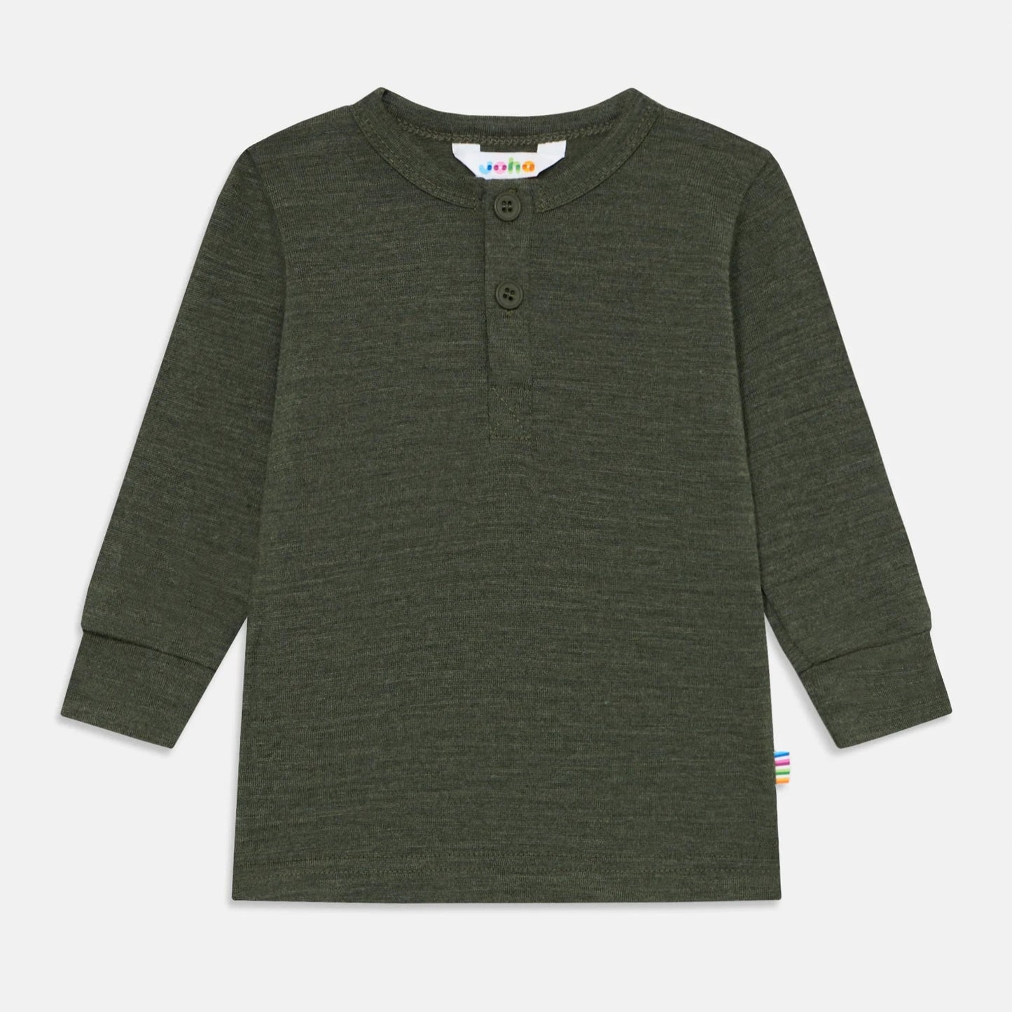 Joha Langarmshirt aus Wolle mit Knöpfen "Moosgrün"
