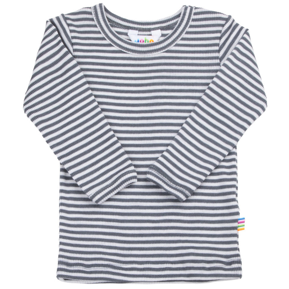 Joha Langarmshirt aus Merinowolle-Seide Blaugrau/Gestreift