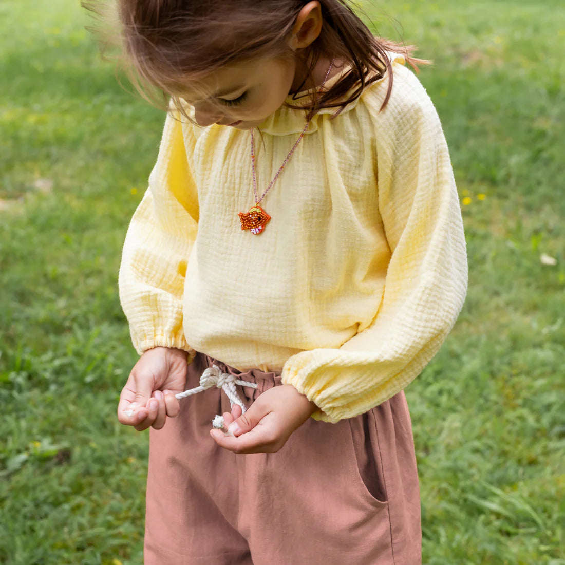 Lille Havn weite Sommerhose mit Paperbagbund dusty terracotta