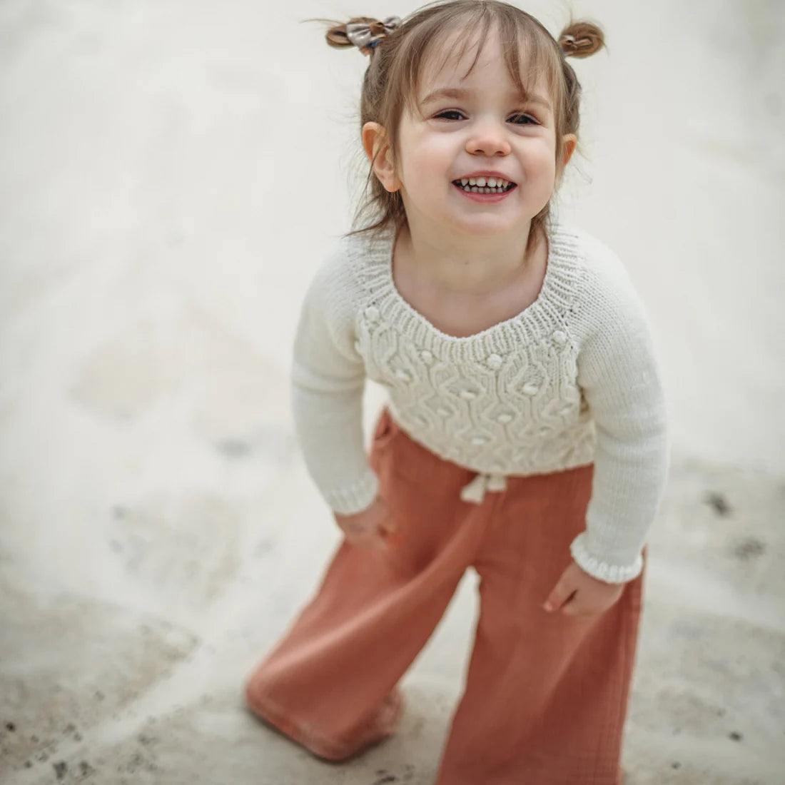 Lille Havn weite Sommerhose mit Paperbagbund dusty terracotta