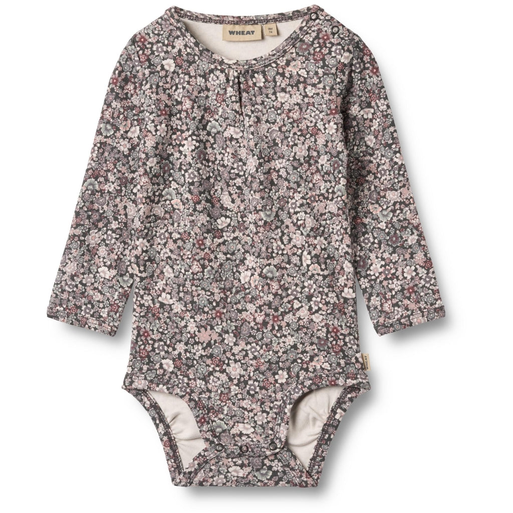 Wheat Langarmbody Liv "Purple Stone Flowers"