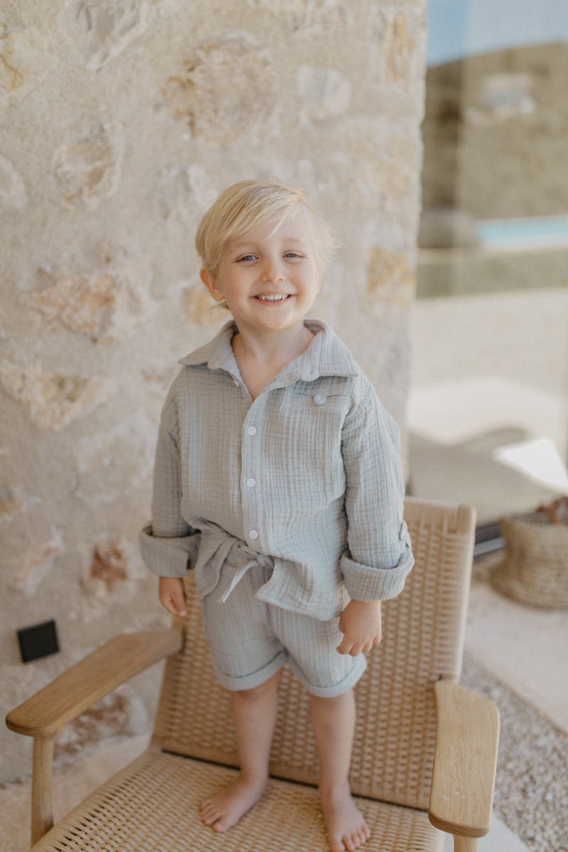 Leevje Shorts aus Musselin "Soft Green"
