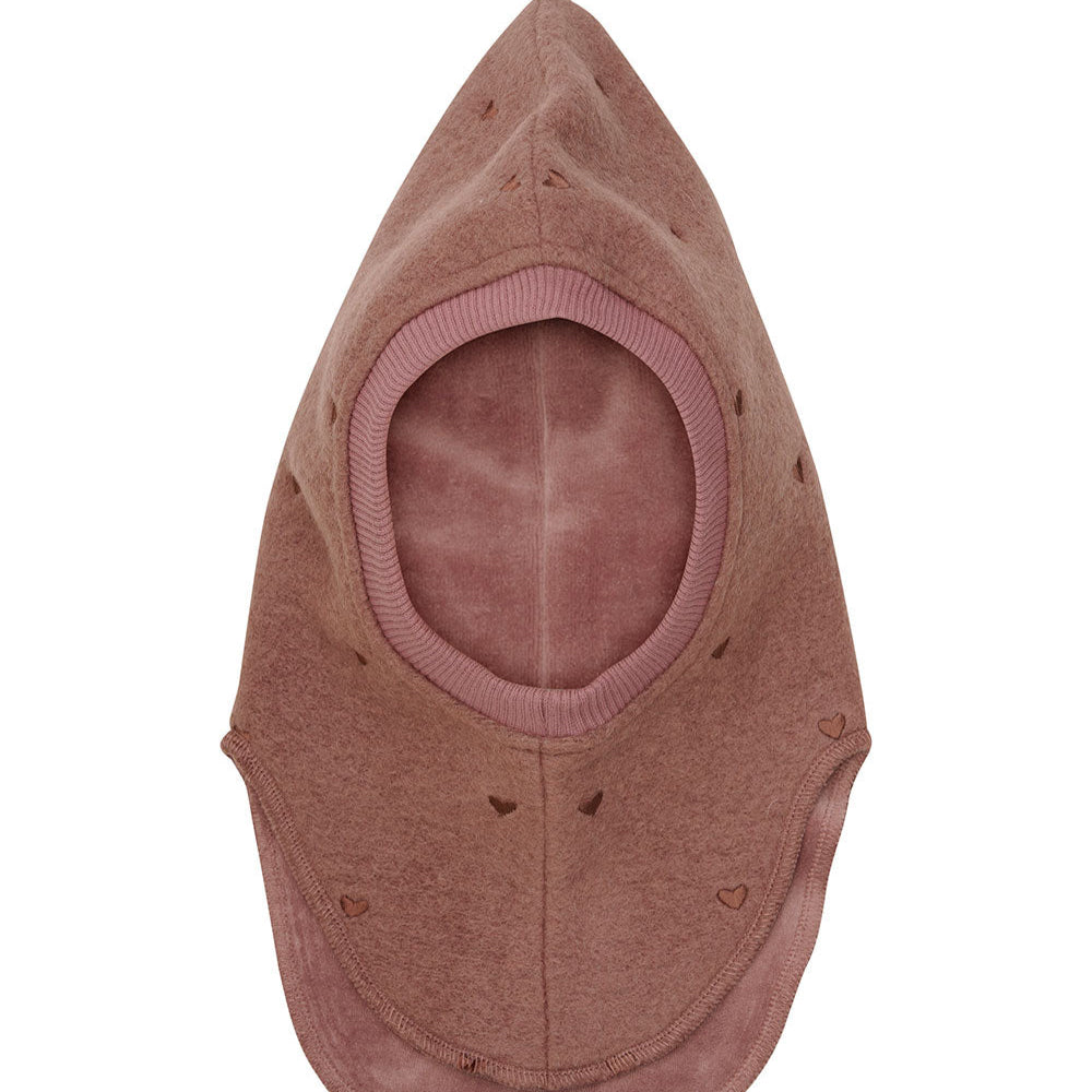 Huttelihut Schlupfmütze aus Wollfleece "Burlwood Herzen"