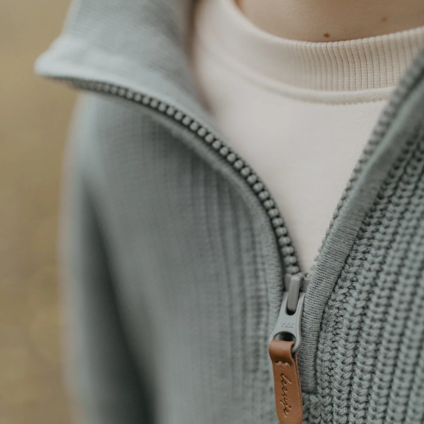 Leevje Chunky Knit Half-Zip Pullover 'green'