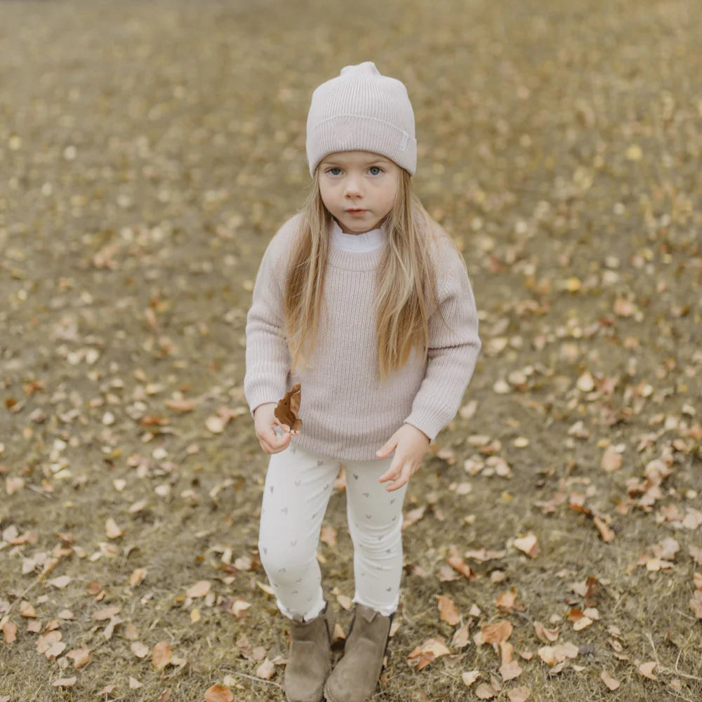 Leevje Leggings „Hearts“ – mit Schleife & Herzprint aus Bio-Baumwolle in light beige