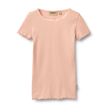 Wheat Rib T-Shirt Lace SS "Rose Cloud"