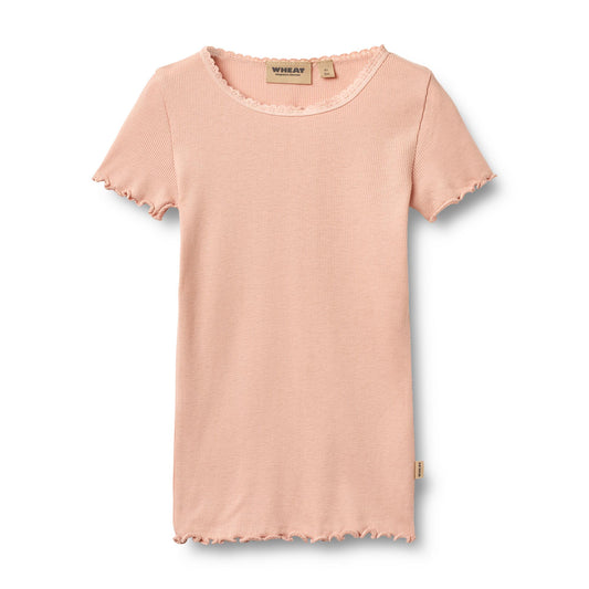Wheat Rib T-Shirt Lace SS "Rose Cloud"