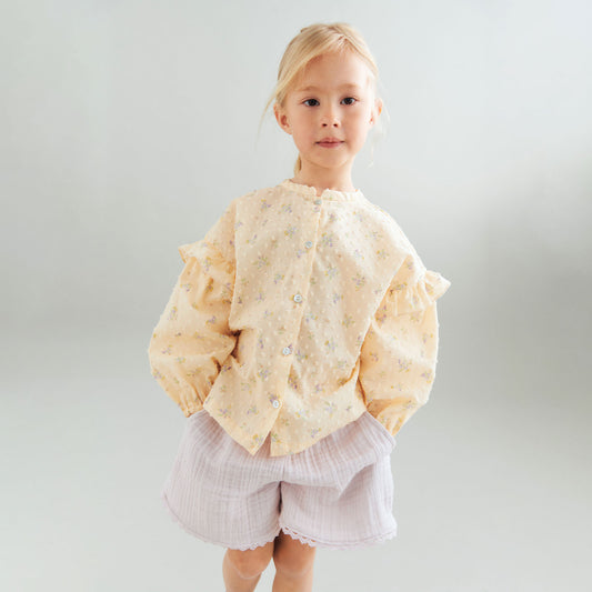 Wheat Musselin Shorts Eileen "Purple Light Flowers"