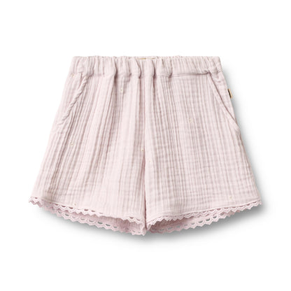 Wheat Musselin Shorts Eileen "Purple Light Flowers"
