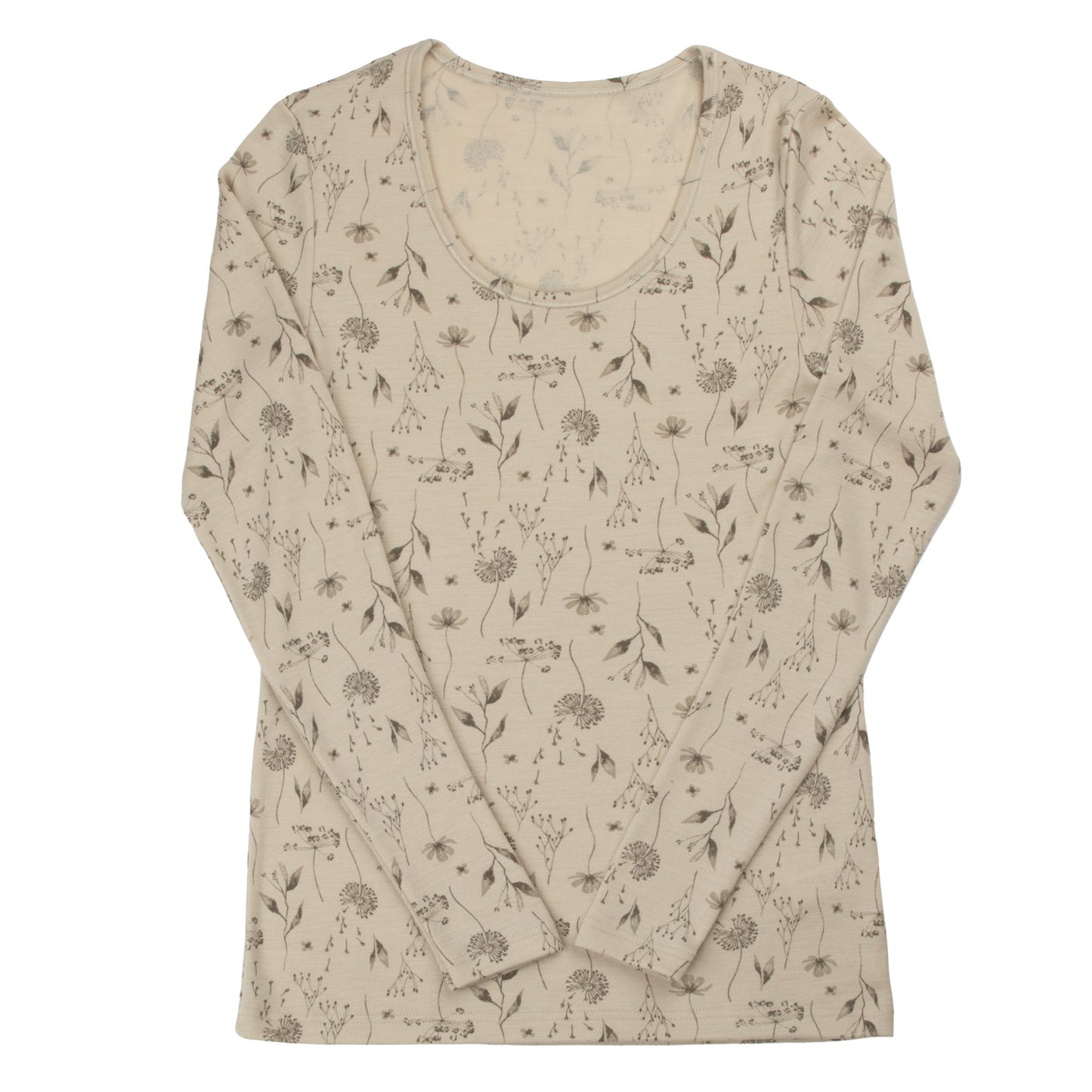 Joha Damen Langarmshirt aus Merinowolle "Hellbeige mit Blumenmuster"