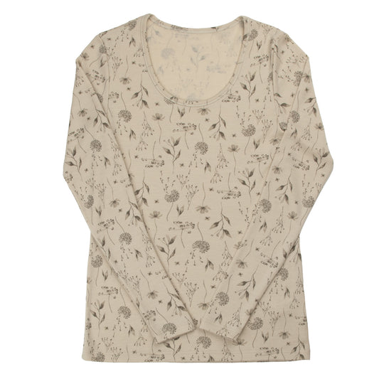 Joha Damen Langarmshirt aus Merinowolle "Hellbeige mit Blumenmuster"