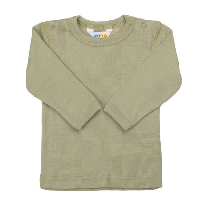 Joha Langarmshirt in Rippoptik aus Merinowolle & Seide "Hellgrün"