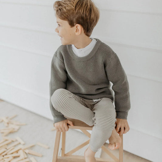 Leevje Jersey Leggings "Green Stripes" aus Bio-Baumwolle