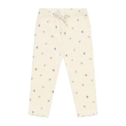 Leevje Leggings „Hearts“ – mit Schleife & Herzprint aus Bio-Baumwolle in light beige