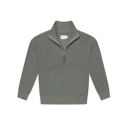 Leevje Chunky Knit Half-Zip Pullover 'green'