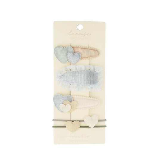 Leevje Haarspangen „Blue Broderie Anglaise Hearts Mix“