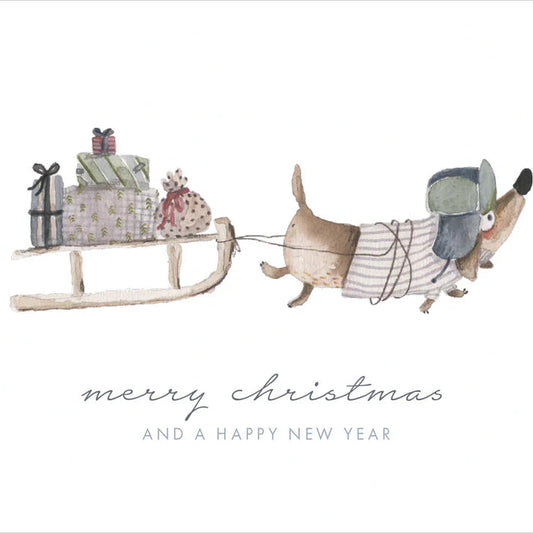 Leevje Postkarte Dackel mit Schlitten - Merry Christmas