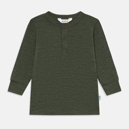 Joha Langarmshirt aus Wolle mit Knöpfen "Moosgrün"