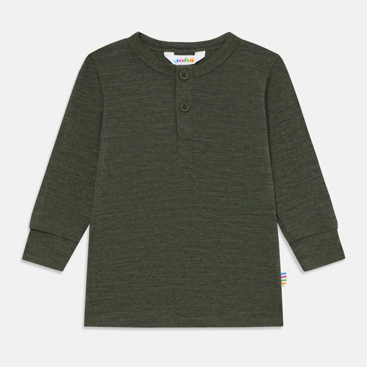 Joha Langarmshirt aus Wolle mit Knöpfen "Moosgrün"