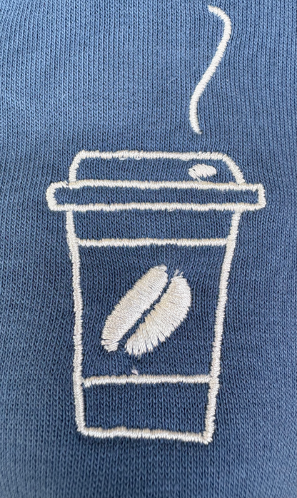 Melots Sweater "More Coffee Please!" - dusty blue