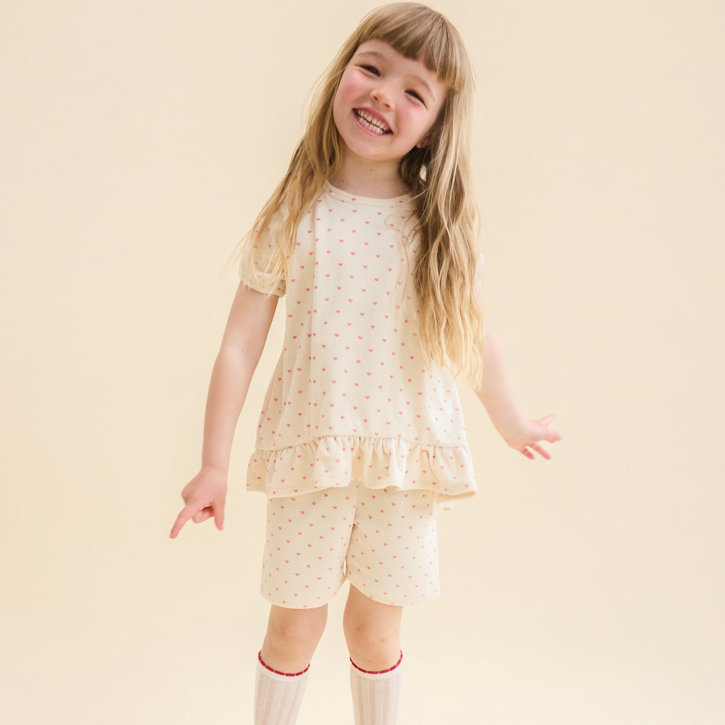 Flöss Frottee-Shorts Nohr "Cream Pink Heart"