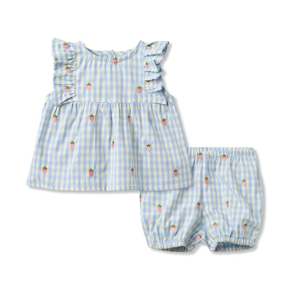 Flöss Mille Shorts Set "Sky Berry Gingham" – Karo Sommer Set Mädchen