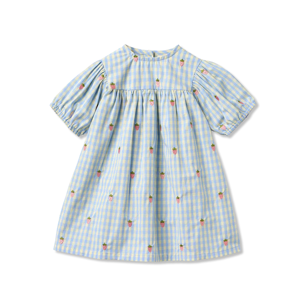 Flöss Kleid Mille "Sky Berry Gingham"– Karo-Erdbeer-Sommerkleid