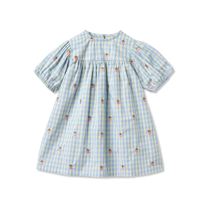 Flöss Kleid Mille "Sky Berry Gingham"– Karo-Erdbeer-Sommerkleid