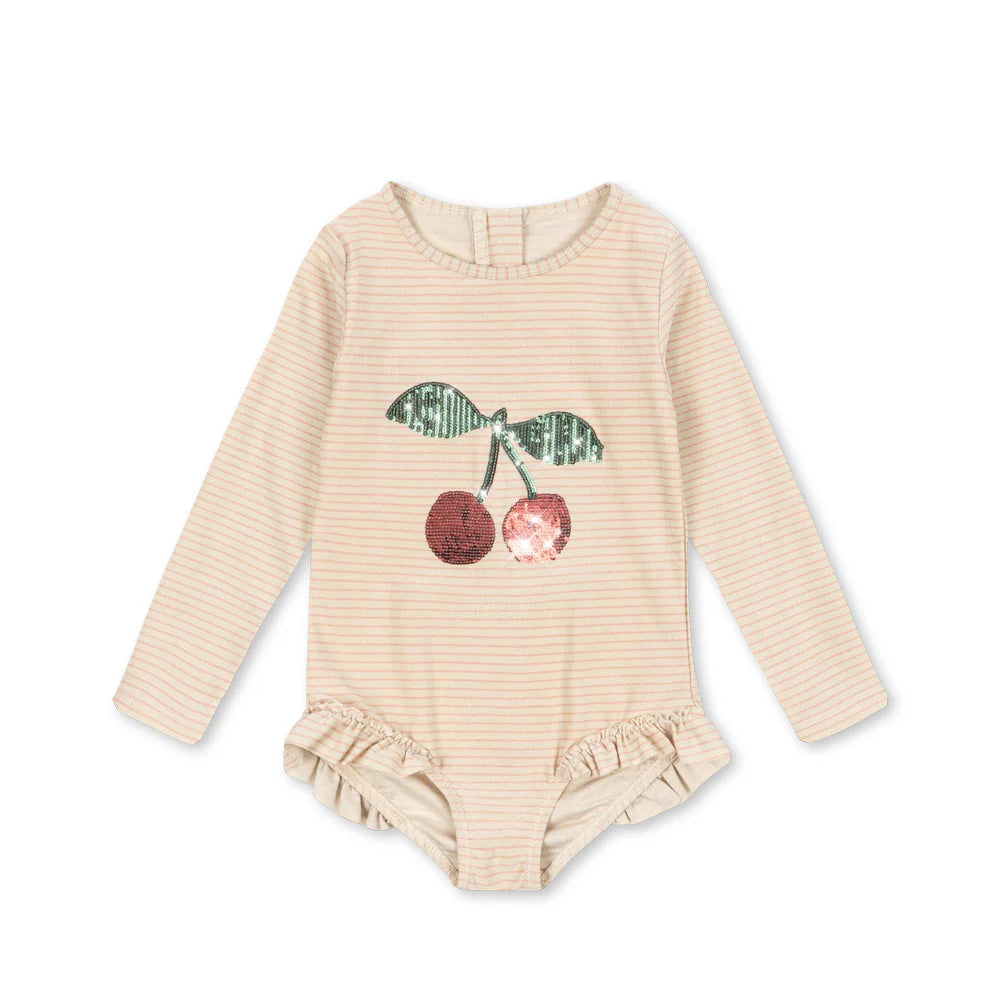 Konges Sløjd Langarm-Badeanzug Jade "Rose Stripe"