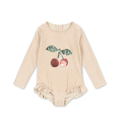 Konges Sløjd Langarm-Badeanzug Jade "Rose Stripe"