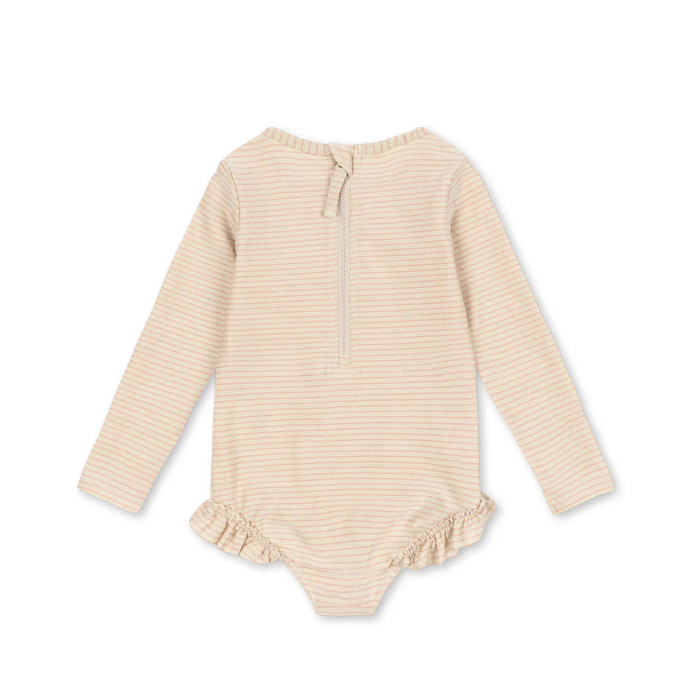 Konges Sløjd Langarm-Badeanzug Jade "Rose Stripe"