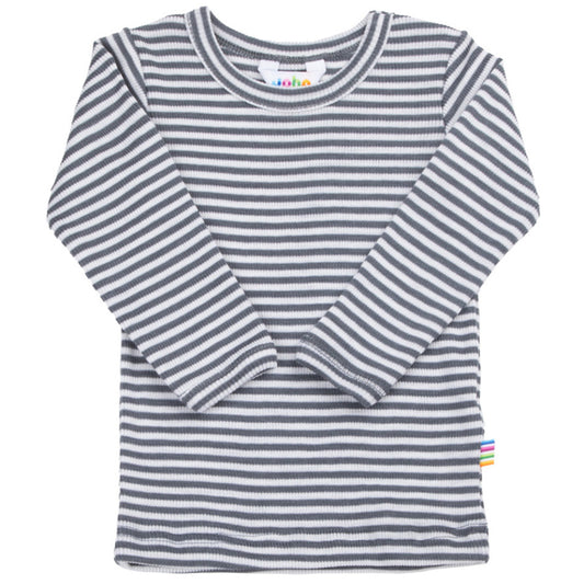 Joha Langarmshirt aus Merinowolle-Seide Dunkelgrau/Gestreift