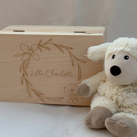 Erinnerungskiste aus Holz "Teddy im Blumenkranz"
