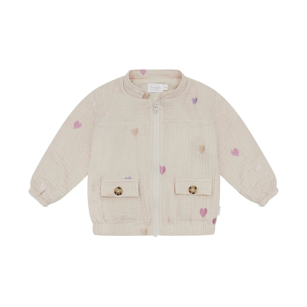 Leevje Musselin-Jacke mit Herz-Stickerei