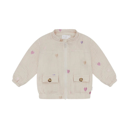 Leevje Musselin-Jacke mit Herz-Stickerei