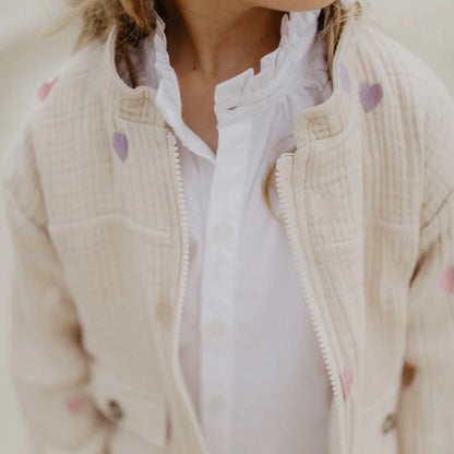 Leevje Musselin-Jacke mit Herz-Stickerei