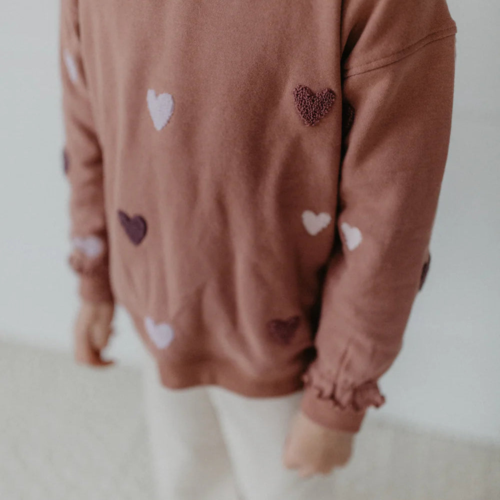 Leevje Sweatshirt Terry Hearts "Light Burgundy"