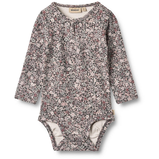 Wheat Langarmbody Liv "Purple Stone Flowers"