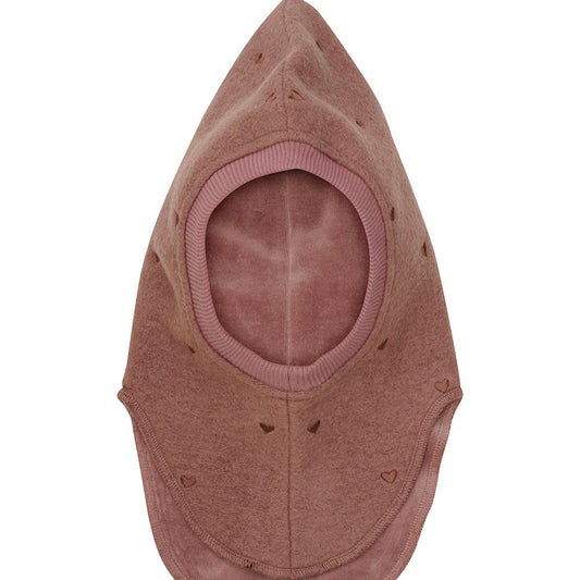 Huttelihut Schlupfmütze aus Wollfleece "Burlwood Herzen"