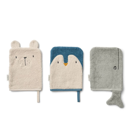 Liewood Waschlappen „Sylvester“ 3er-Pack – Arctic Sea / Ocean View